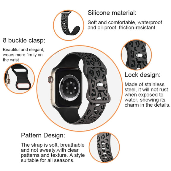 For Apple Watch SE 2023 44mm Concave Leopard Printed Silicone Watch Band(Black Blue)