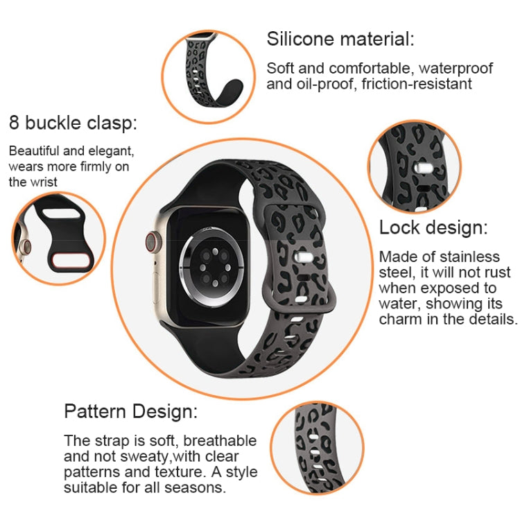 For Apple Watch SE 2023 44mm Concave Leopard Printed Silicone Watch Band(Black Blue)