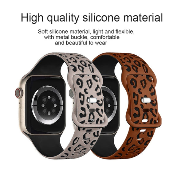 For Apple Watch SE 2023 44mm Concave Leopard Printed Silicone Watch Band(Black Blue)