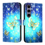 For Samsung Galaxy S25 5G 3D Painting Horizontal Flip Leather Phone Case(Golden Butterfly)