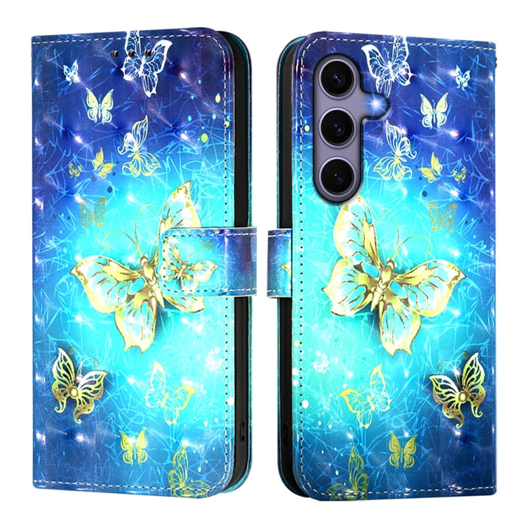 For Samsung Galaxy S25 5G 3D Painting Horizontal Flip Leather Phone Case(Golden Butterfly)