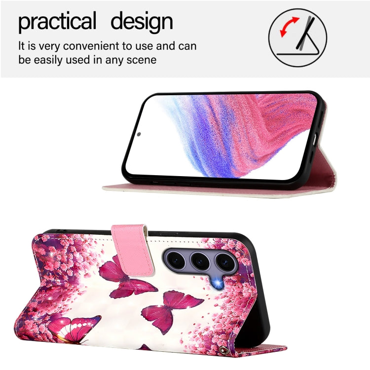 For Samsung Galaxy S25 5G 3D Painting Horizontal Flip Leather Phone Case(Rose Butterfly) - Galaxy S25 5G Cases by PMC Jewellery | Online Shopping South Africa | PMC Jewellery | Buy Now Pay Later Mobicred