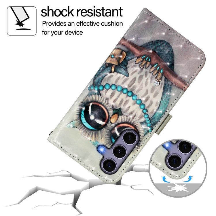For Samsung Galaxy S25 5G 3D Painting Horizontal Flip Leather Phone Case(Grey Owl) - Galaxy S25 5G Cases by PMC Jewellery | Online Shopping South Africa | PMC Jewellery | Buy Now Pay Later Mobicred