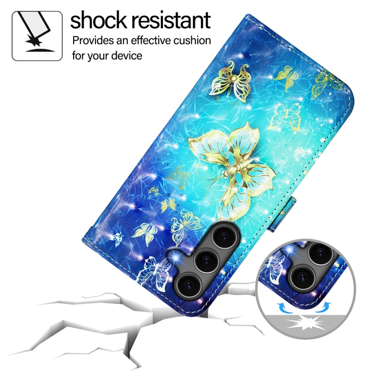 For Samsung Galaxy S25+ 5G 3D Painting Horizontal Flip Leather Phone Case(Golden Butterfly) - Galaxy S25+ 5G Cases by PMC Jewellery | Online Shopping South Africa | PMC Jewellery | Buy Now Pay Later Mobicred