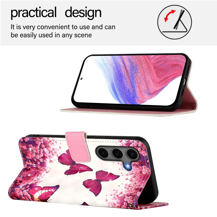 For Samsung Galaxy S25+ 5G 3D Painting Horizontal Flip Leather Phone Case(Rose Butterfly) - Galaxy S25+ 5G Cases by PMC Jewellery | Online Shopping South Africa | PMC Jewellery | Buy Now Pay Later Mobicred