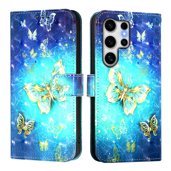 For Samsung Galaxy S25 Ultra 5G 3D Painting Horizontal Flip Leather Phone Case(Golden Butterfly)
