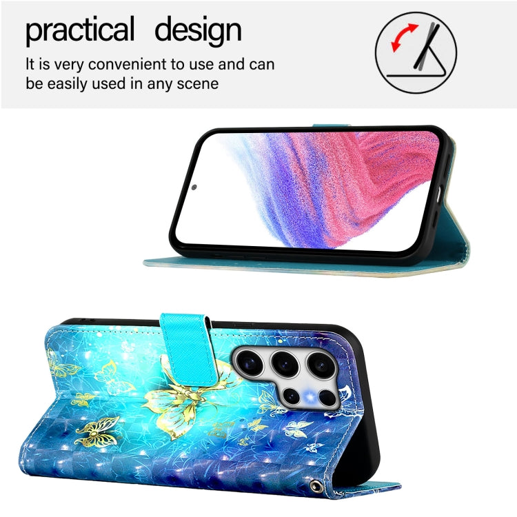 For Samsung Galaxy S25 Ultra 5G 3D Painting Horizontal Flip Leather Phone Case(Golden Butterfly) - Galaxy S25 Ultra 5G Cases by PMC Jewellery | Online Shopping South Africa | PMC Jewellery | Buy Now Pay Later Mobicred