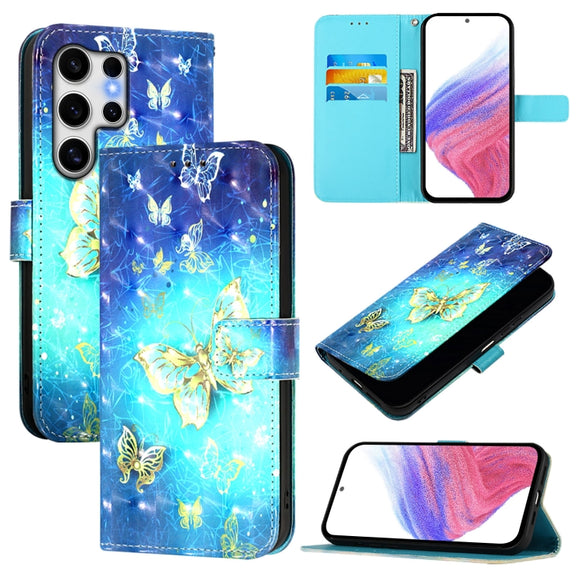 For Samsung Galaxy S25 Ultra 5G 3D Painting Horizontal Flip Leather Phone Case(Golden Butterfly)