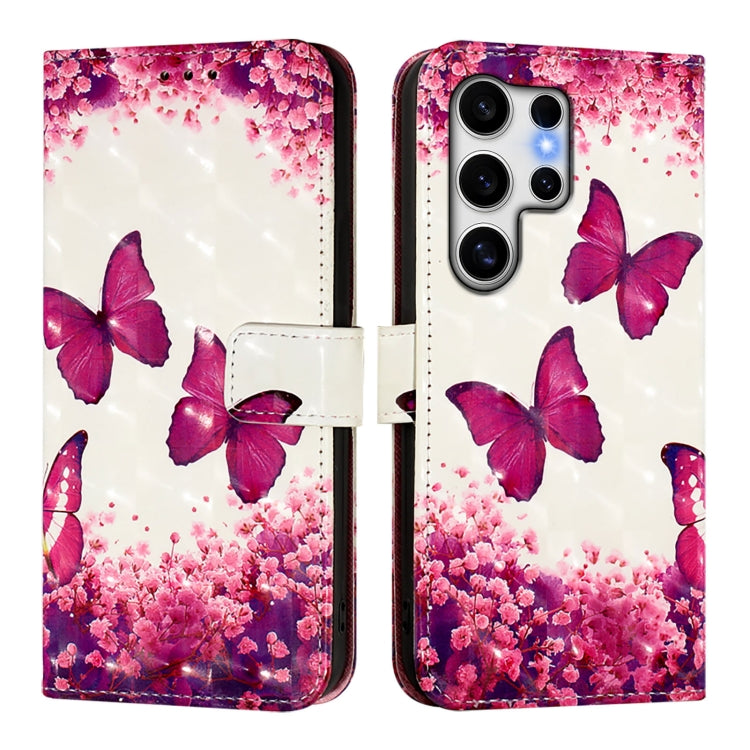 For Samsung Galaxy S25 Ultra 5G 3D Painting Horizontal Flip Leather Phone Case(Rose Butterfly) - Galaxy S25 Ultra 5G Cases by PMC Jewellery | Online Shopping South Africa | PMC Jewellery | Buy Now Pay Later Mobicred