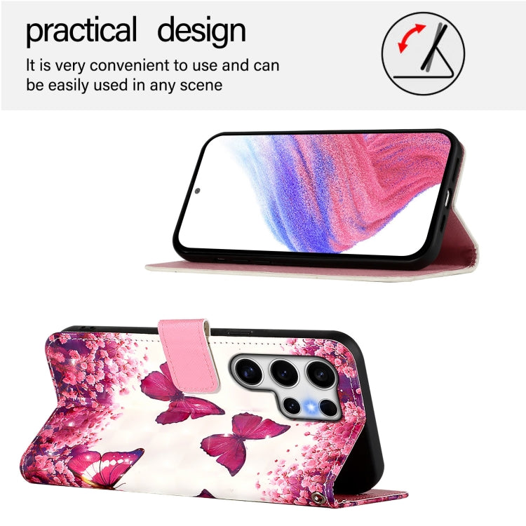 For Samsung Galaxy S25 Ultra 5G 3D Painting Horizontal Flip Leather Phone Case(Rose Butterfly) - Galaxy S25 Ultra 5G Cases by PMC Jewellery | Online Shopping South Africa | PMC Jewellery | Buy Now Pay Later Mobicred