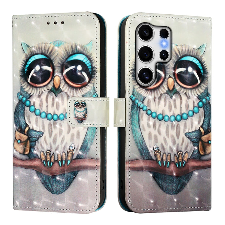 For Samsung Galaxy S25 Ultra 5G 3D Painting Horizontal Flip Leather Phone Case(Grey Owl) - Galaxy S25 Ultra 5G Cases by PMC Jewellery | Online Shopping South Africa | PMC Jewellery | Buy Now Pay Later Mobicred