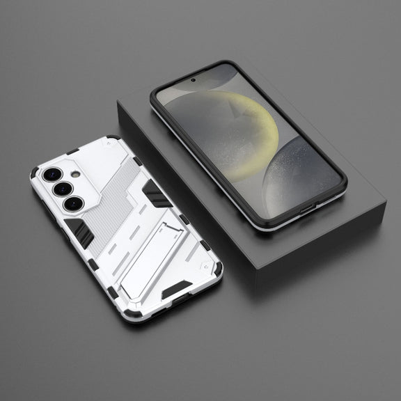 For Samsung Galaxy S25 5G Punk Armor 2 in 1 PC + TPU Shockproof Phone Case with Invisible Holder(White)