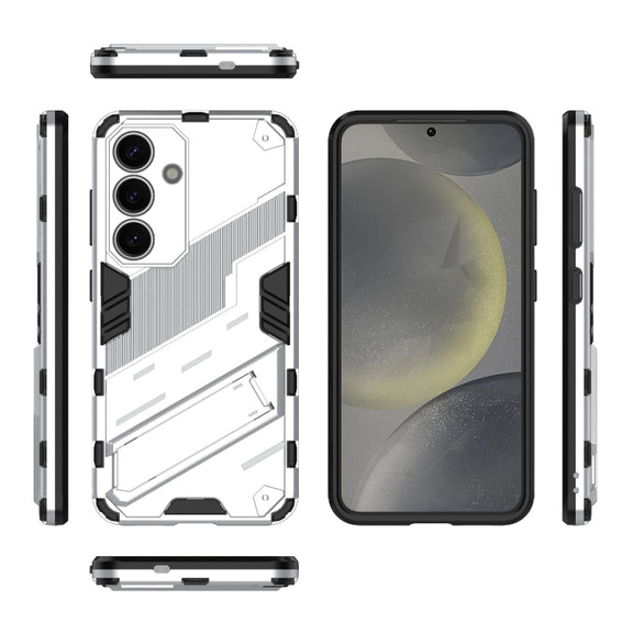 For Samsung Galaxy S25 5G Punk Armor 2 in 1 PC + TPU Shockproof Phone Case with Invisible Holder(White)