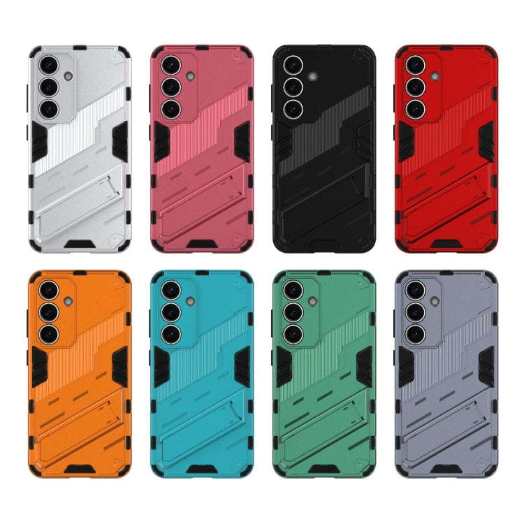 For Samsung Galaxy S25 5G Punk Armor 2 in 1 PC + TPU Shockproof Phone Case with Invisible Holder(White)