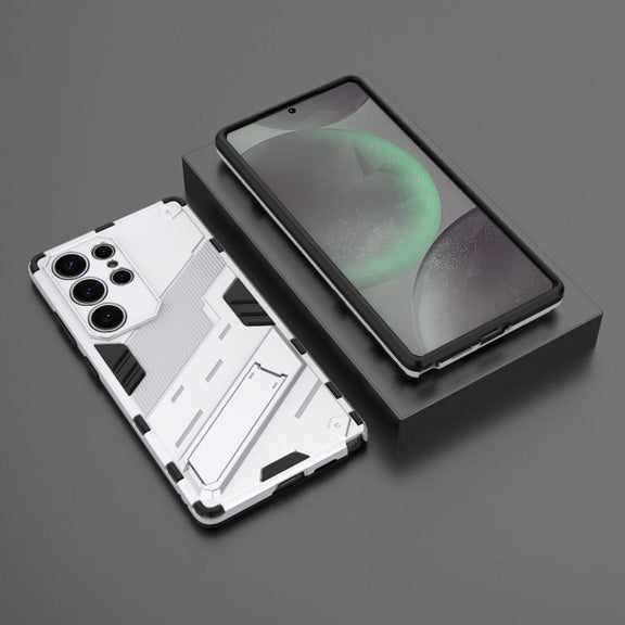 For Samsung Galaxy S25 Ultra 5G Punk Armor 2 in 1 PC + TPU Shockproof Phone Case with Invisible Holder(White)