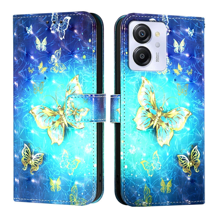 For Blackview Color 8 3D Painting Horizontal Flip Leather Phone Case(Golden Butterfly) - More Brand by PMC TechLife | Online Shopping South Africa | PMC TechLife | Buy Now Pay Later Mobicred