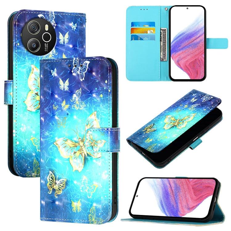 For Blackview Shark 8 3D Painting Horizontal Flip Leather Phone Case(Golden Butterfly) - More Brand by PMC TechLife | Online Shopping South Africa | PMC TechLife | Buy Now Pay Later Mobicred