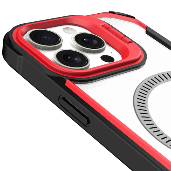 For iPhone 16 Pro Max Transparent Acrylic MagSafe Lens Holder Phone Case(Red)