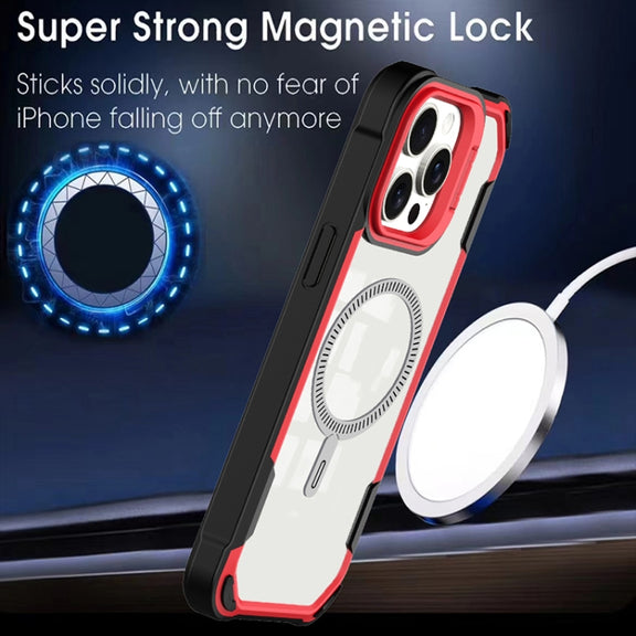For iPhone 16 Pro Max Transparent Acrylic MagSafe Lens Holder Phone Case(Red)