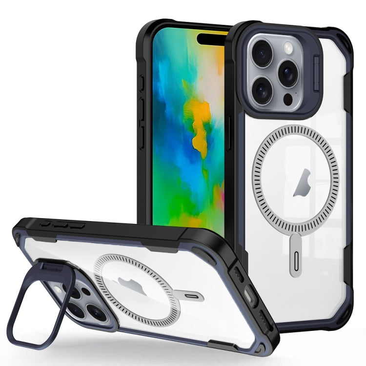 For iPhone 16 Pro Transparent Acrylic MagSafe Lens Holder Phone Case(Navy) - iPhone 16 Pro Cases by PMC TechLife | Online Shopping South Africa | PMC TechLife | Buy Now Pay Later Mobicred