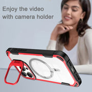 For iPhone 16 Plus Transparent Acrylic MagSafe Lens Holder Phone Case(Orange)