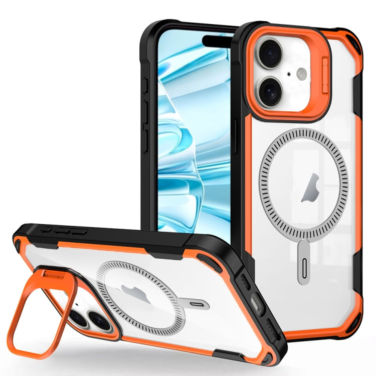 For iPhone 16 Transparent Acrylic MagSafe Lens Holder Phone Case(Orange) - iPhone 16 Cases by PMC TechLife | Online Shopping South Africa | PMC TechLife | Buy Now Pay Later Mobicred