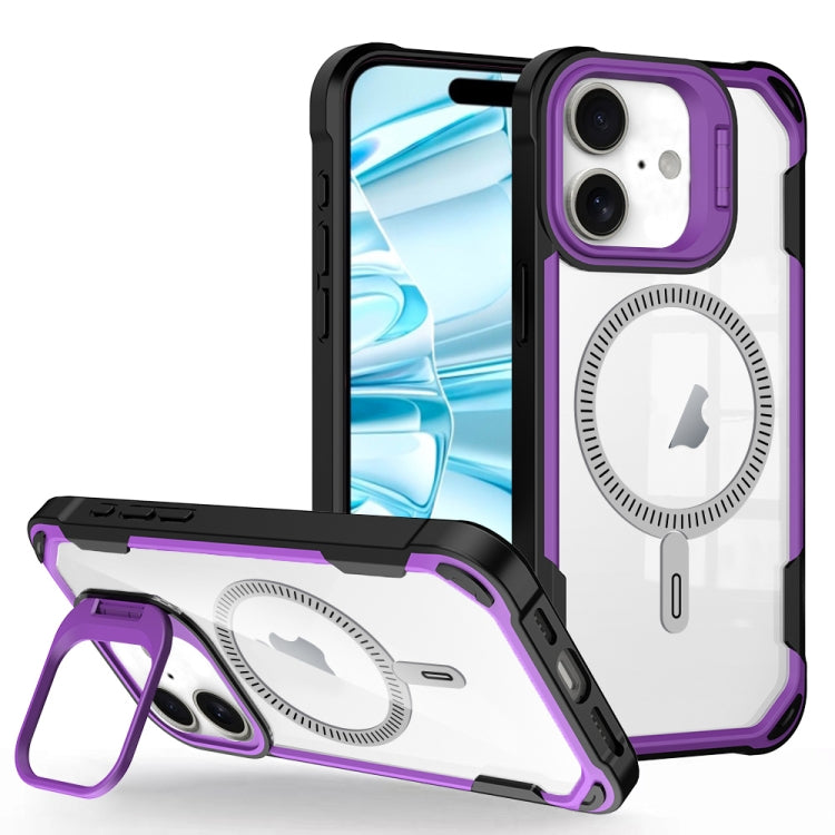 For iPhone 16 Transparent Acrylic MagSafe Lens Holder Phone Case(Purple) - iPhone 16 Cases by PMC TechLife | Online Shopping South Africa | PMC TechLife | Buy Now Pay Later Mobicred