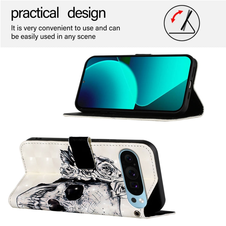For Google Pixel 9 / 9 Pro 3D Painting Horizontal Flip Leather Phone Case(Skull) - free shipping - PMC TechLife - Order now!
