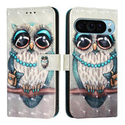 For Google Pixel 9 Pro XL 3D Painting Horizontal Flip Leather Phone Case(Grey Owl)