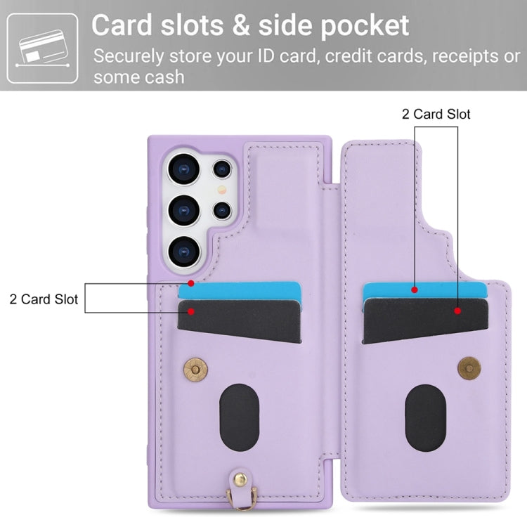 For Samsung Galaxy S25 Ultra 5G Crossbody Flower Pattern Leather Phone Case(Purple)