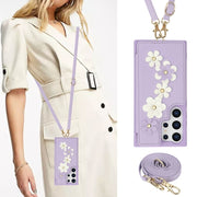 For Samsung Galaxy S25 Ultra 5G Crossbody Flower Pattern Leather Phone Case(Purple)
