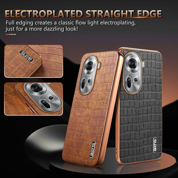 For OPPO Reno11 Global AZNS Electroplated Frame Crocodile Texture Full Coverage Phone Case(Black)