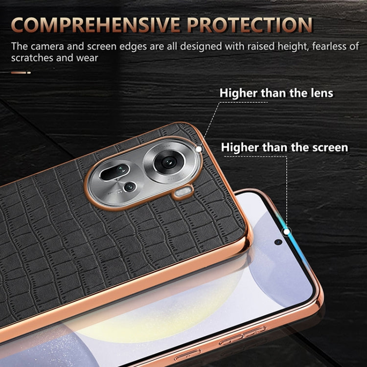For OPPO Reno11 Global AZNS Electroplated Frame Crocodile Texture Full Coverage Phone Case(Black)