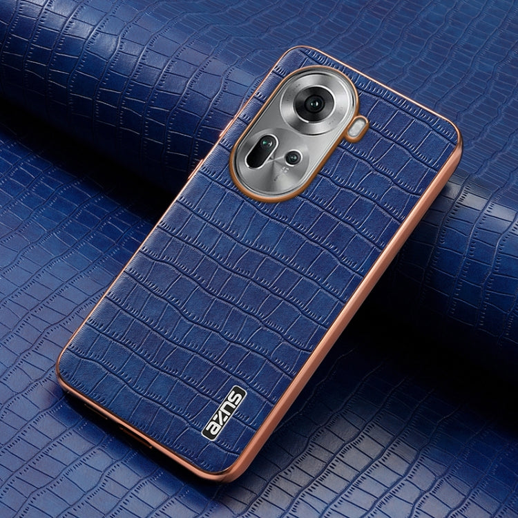 For OPPO Reno11 Global AZNS Electroplated Frame Crocodile Texture Full Coverage Phone Case(Blue) - OPPO Cases by AZNS | Online Shopping South Africa | PMC Jewellery | Buy Now Pay Later Mobicred