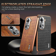 For OPPO Reno11 Global AZNS Electroplated Frame Crocodile Texture Full Coverage Phone Case(Blue)
