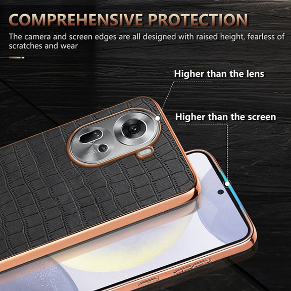 For OPPO Reno11 Global AZNS Electroplated Frame Crocodile Texture Full Coverage Phone Case(Blue)