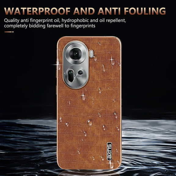 For OPPO Reno11 Global AZNS Electroplated Frame Crocodile Texture Full Coverage Phone Case(White)