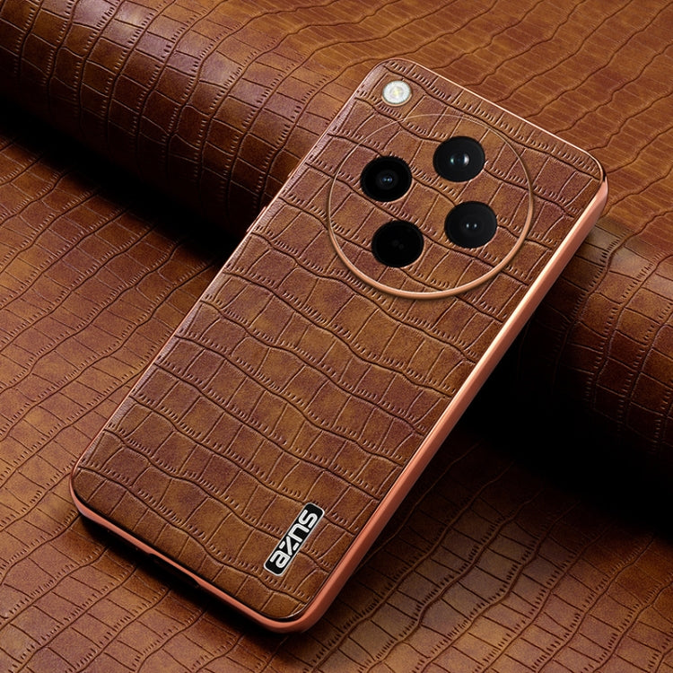 For OPPO Find X8 AZNS Electroplated Frame Crocodile Texture Full Coverage Phone Case(Brown) - free shipping - PMC Jewellery - Order now!