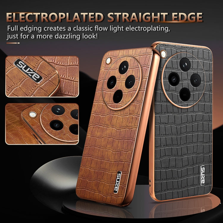 For OPPO Find X8 AZNS Electroplated Frame Crocodile Texture Full Coverage Phone Case(Brown)