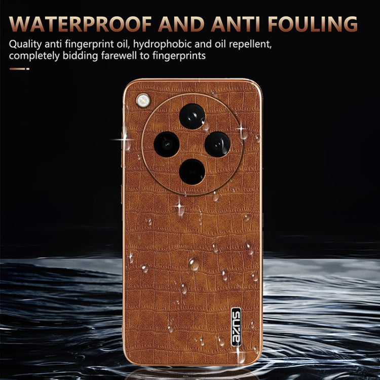 For OPPO Find X8 AZNS Electroplated Frame Crocodile Texture Full Coverage Phone Case(Brown)