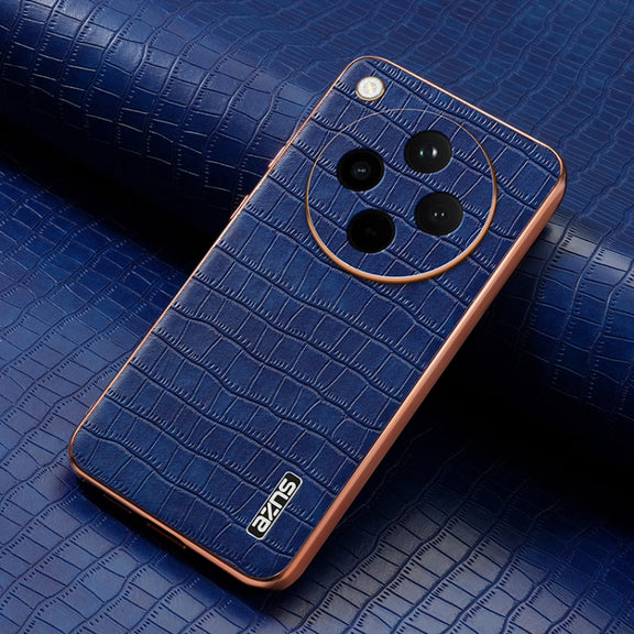 For OPPO Find X8 AZNS Electroplated Frame Crocodile Texture Full Coverage Phone Case(Blue)