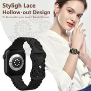 For Apple Watch SE 2023 44mm Lace Sunflower Embossed Silicone Watch Band(Black)