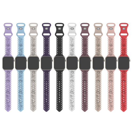 For Apple Watch SE 2023 44mm Lace 3D Rose Embossed Silicone Watch Band(Black)