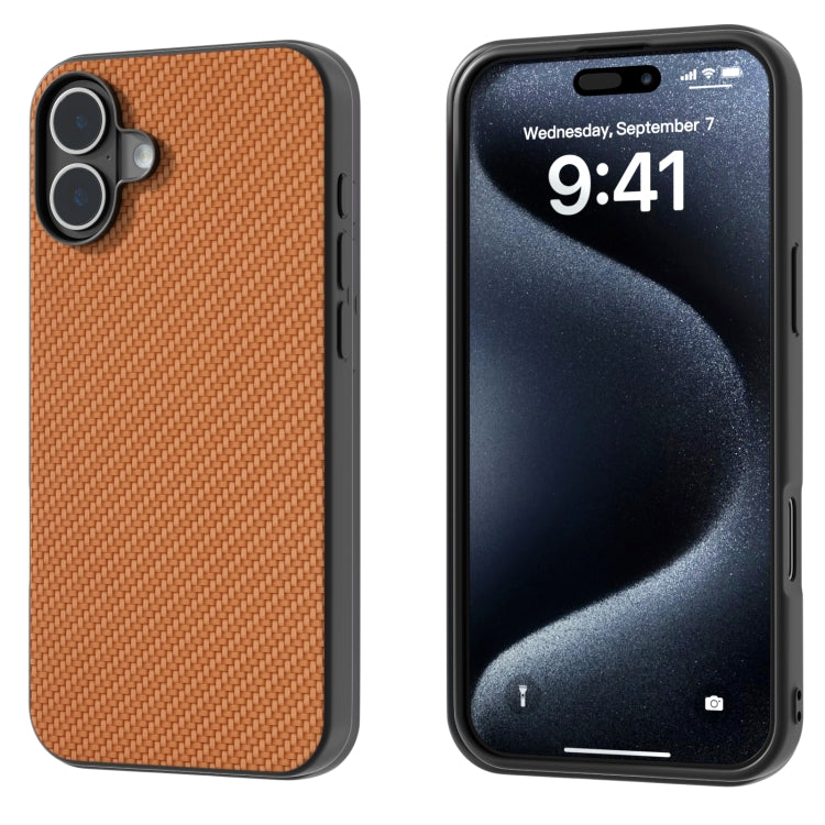 For iPhone 16 Carbon Fiber Texture Protective Phone Case(Light Brown) - iPhone 16 Cases by PMC TechLife | Online Shopping South Africa | PMC TechLife | Buy Now Pay Later Mobicred