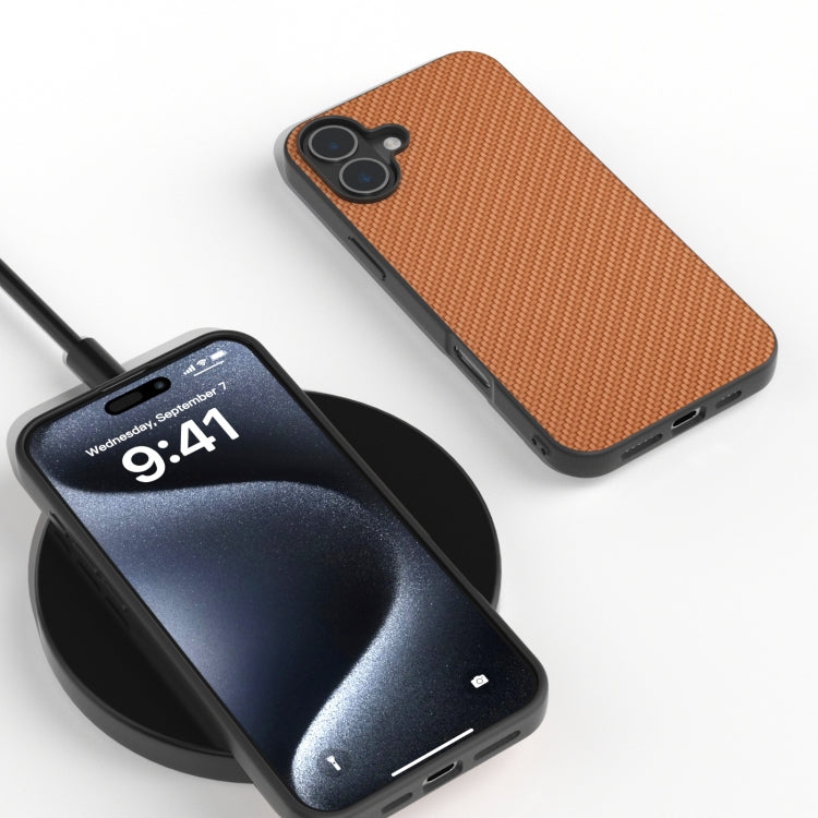 For iPhone 16 Carbon Fiber Texture Protective Phone Case(Light Brown)