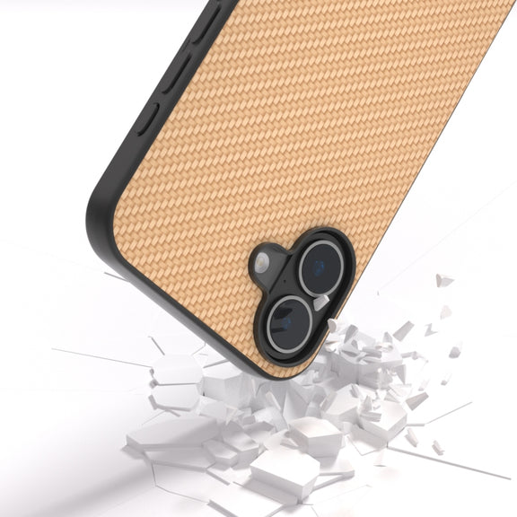 For iPhone 16 Plus Carbon Fiber Texture Protective Phone Case(Gold)
