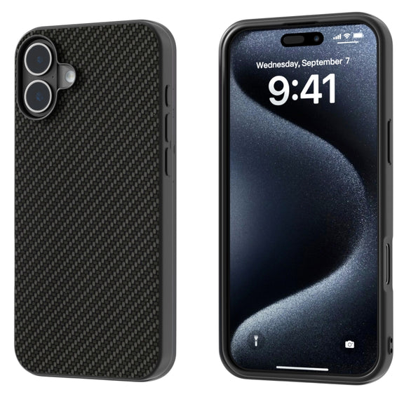 For iPhone 16 Plus Carbon Fiber Texture Protective Phone Case(Black)