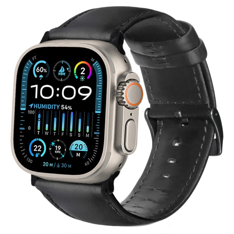 For Apple Watch Ultra 2 49mm Oil Wax Genuine Leather Watch Band(Black) - Watch Bands by PMC TechLife | Online Shopping South Africa | PMC TechLife | Buy Now Pay Later Mobicred