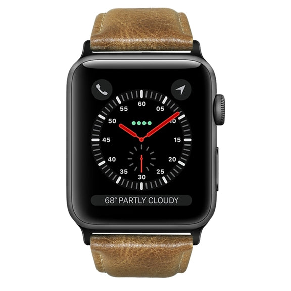 For Apple Watch Ultra 2 49mm Oil Wax Genuine Leather Watch Band(Yellow Brown)