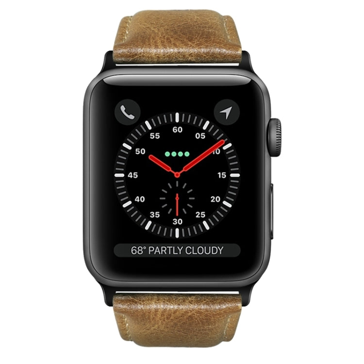 For Apple Watch Ultra 2 49mm Oil Wax Genuine Leather Watch Band(Yellow Brown)